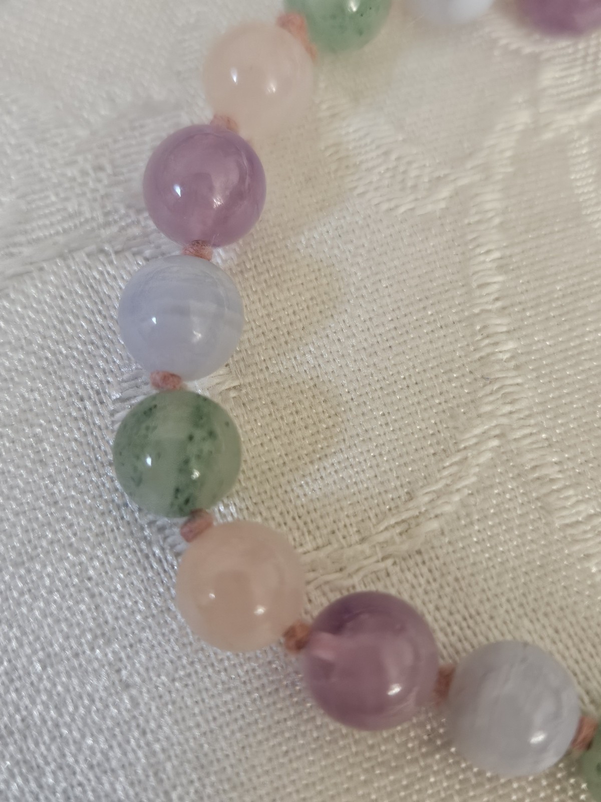 Vtg Multi Color Pastel Round Beaded Necklace Bracelet Set Jade Agate Quartz