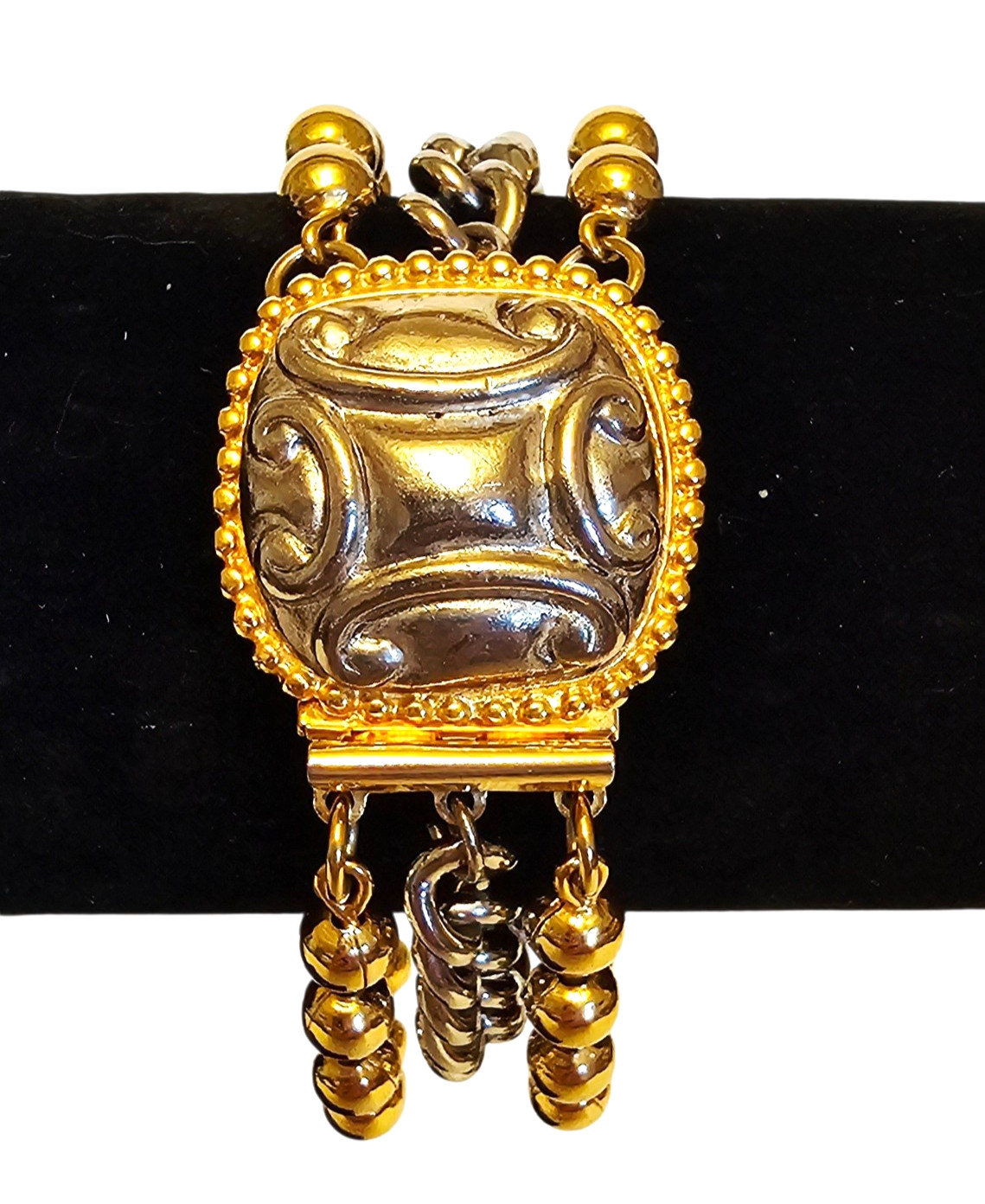 Vintage Gold and Slver Tone 3 Strand Ball Chain Link Chunky Clasp Bracelet