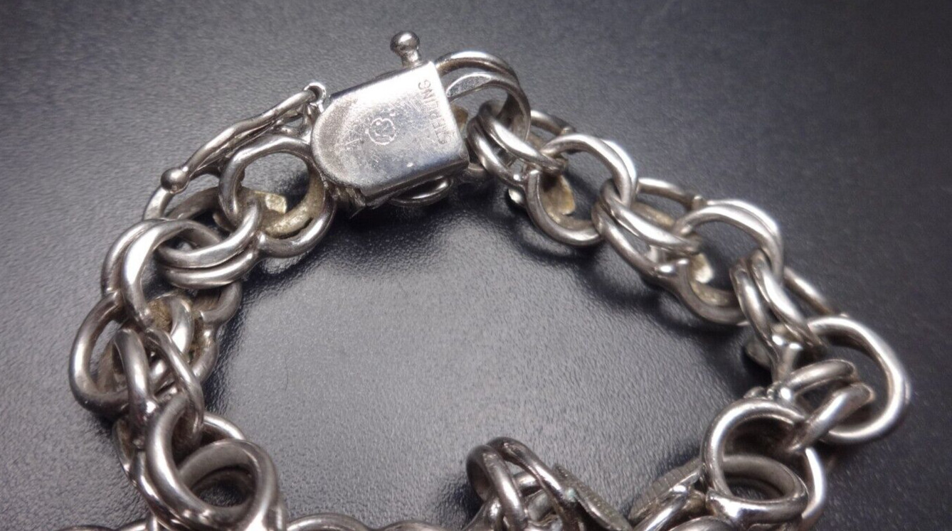 Vintage 925 Sterling Silver Heart Starter Charm Bracelet 7″