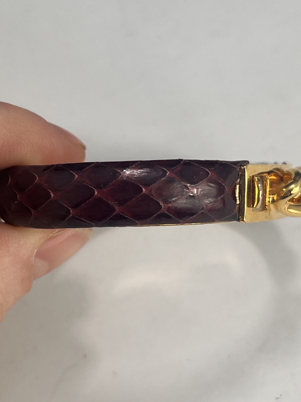 Vintage MANNELLI Florence 24 Kt Gokd Plated Brown Leather Hinged Bracelet