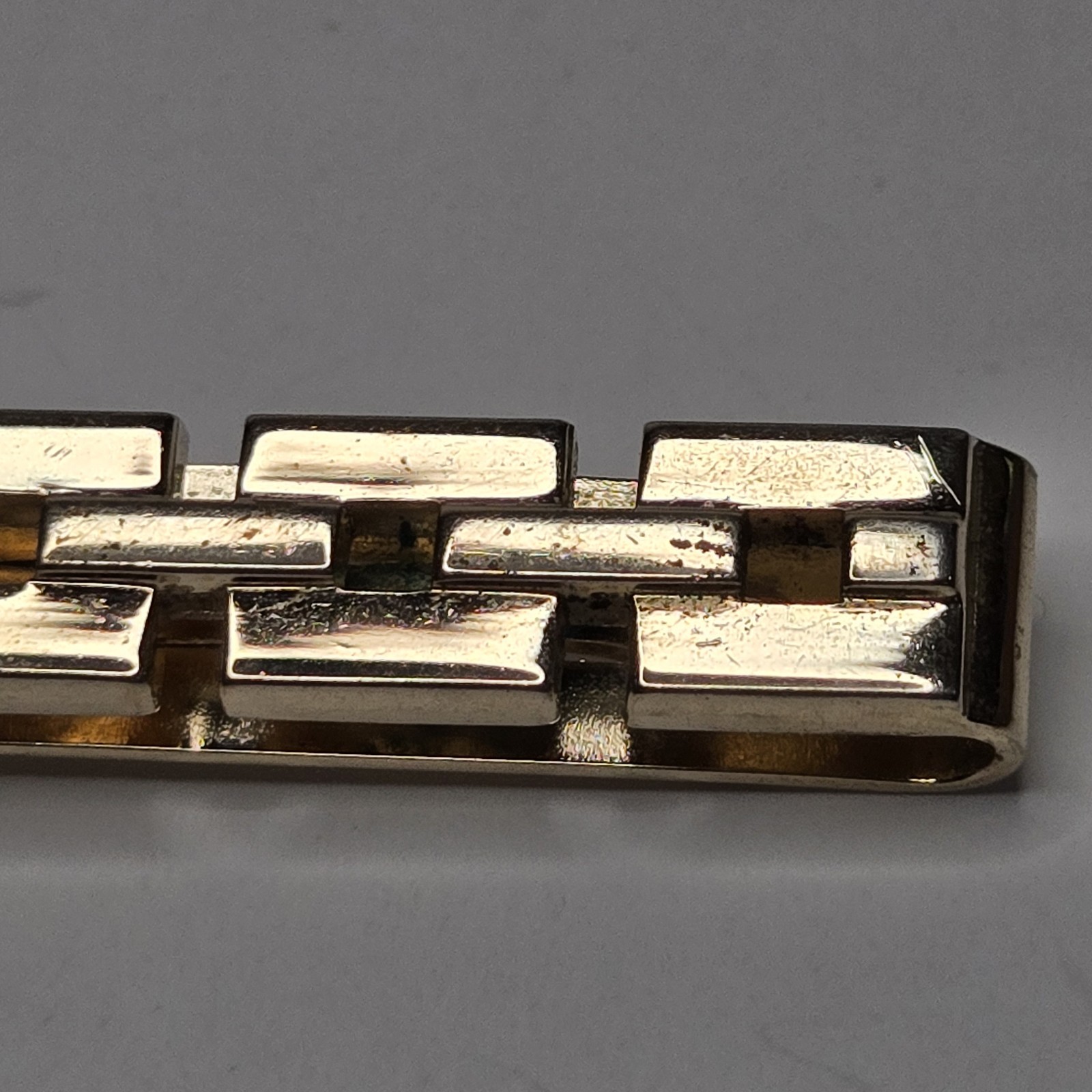 Vintage Swank Gold Tone Tie Clip Geometric Brick Watchband Link Mid Century MCM