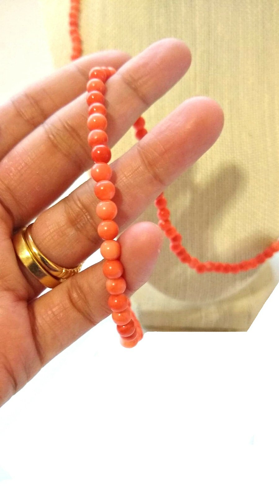 5mm Genuine Natural Pink Red Coral Beads Necklace in Silver Setting 78cm 29 gms