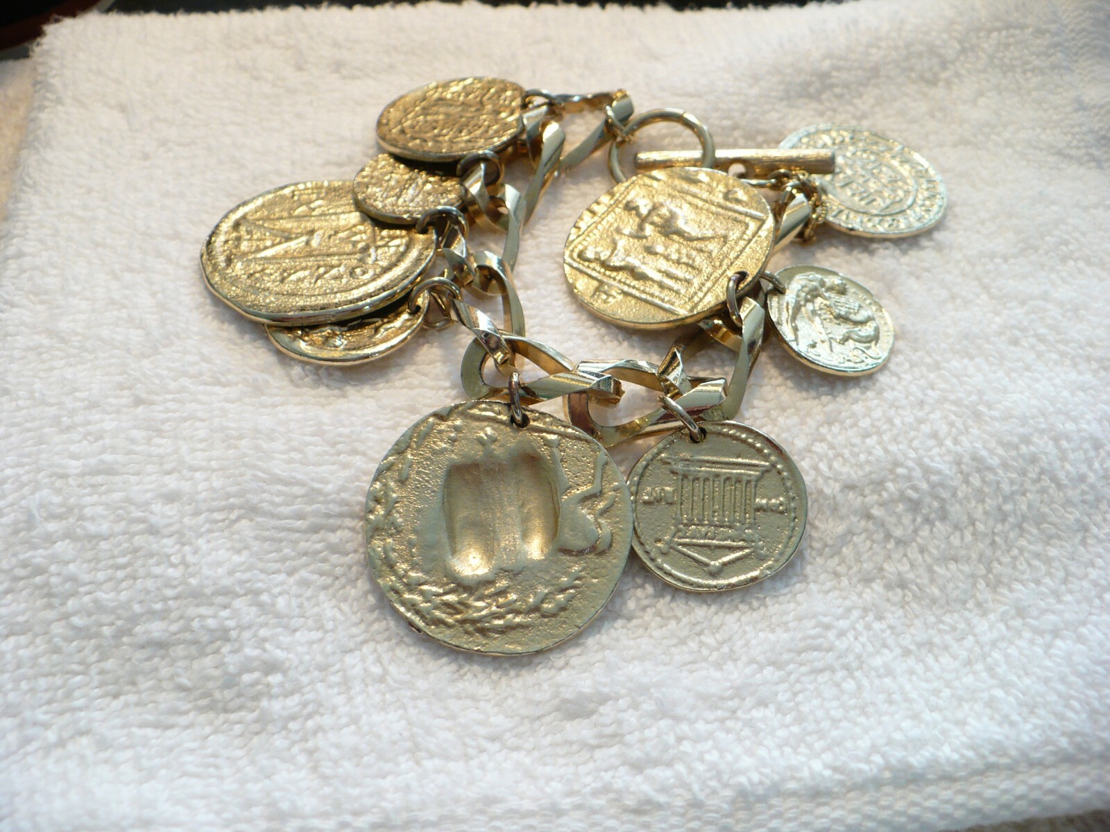 AAG- RUSSIAN GREEK OR SOUVENIR COINS BRACELET (GOLD-TONE) #605