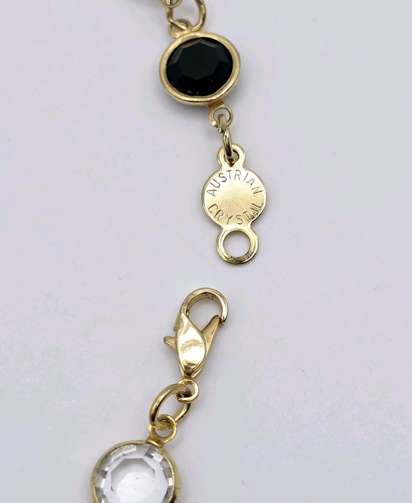Vtg Austrian Crystal Bezel Station Necklace 30″ Bracelet Gold Tone Black Clear