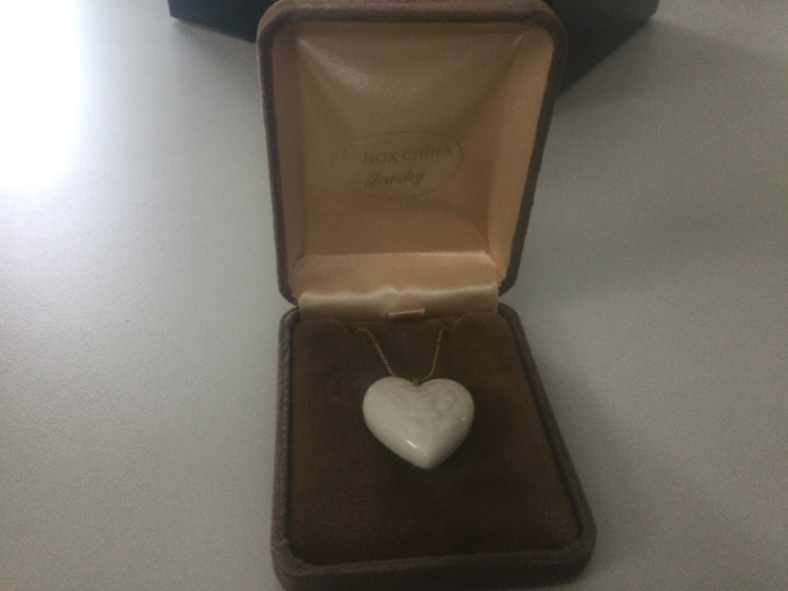 Vtg Lenox Porcelain Puff Heart Rose Pendant/ 1/20/12kGF Necklace w/ Original Box