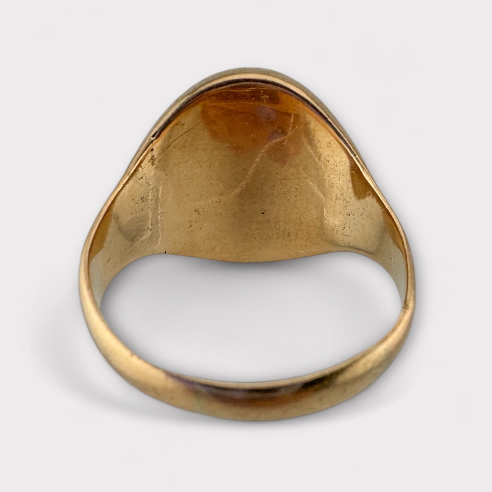 Sleek Vintage 14 Karat Yellow Gold Unisex Oval Tiger’s Eye Ring Size 9