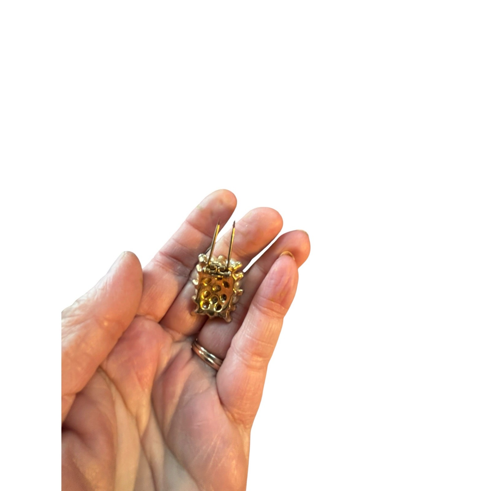 Vintage Faux Pearl Cluster Fur Clip Gold Tone Beaded Statement Mid Century Glam