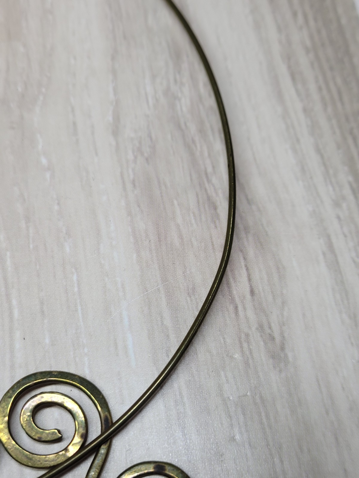 Vintage Art Nouveau Style Brass Choker Necklace Swirl Pendant Boho