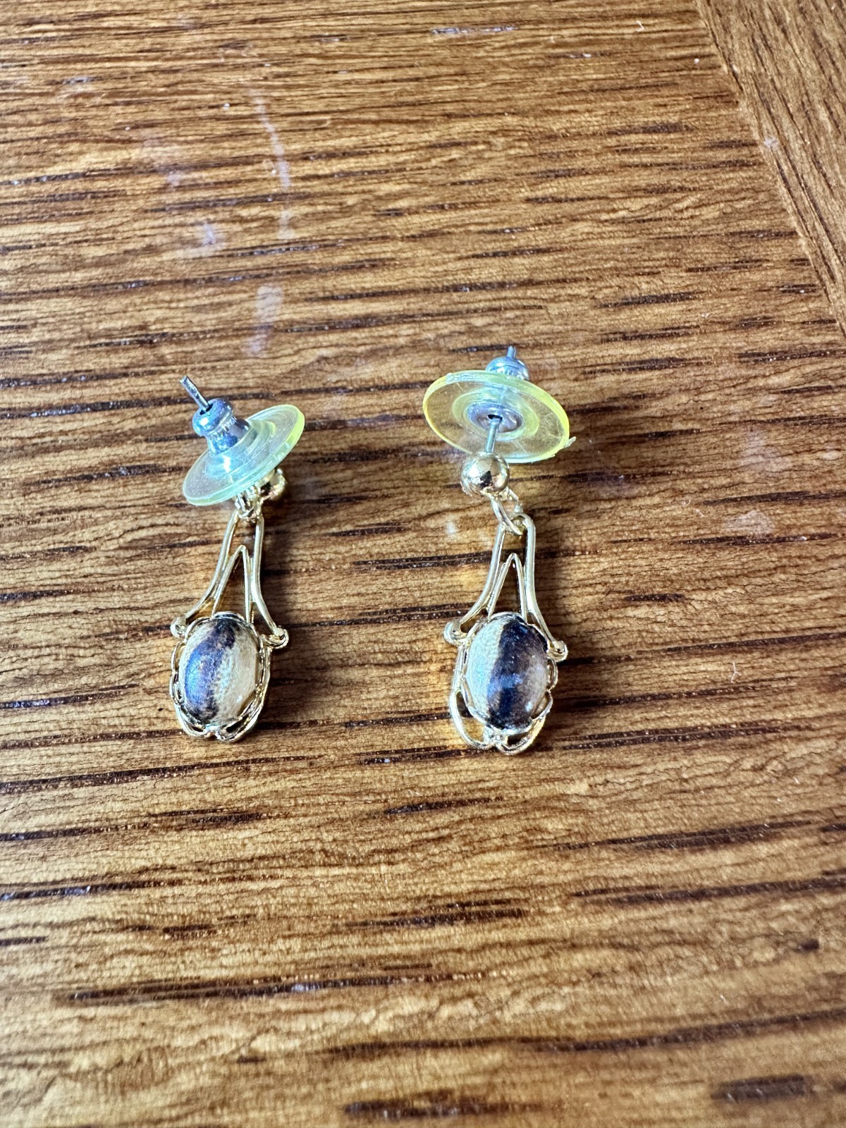 Polished Wood Cabochons in Gold Tone setting VERY LIGHT WEIGHT