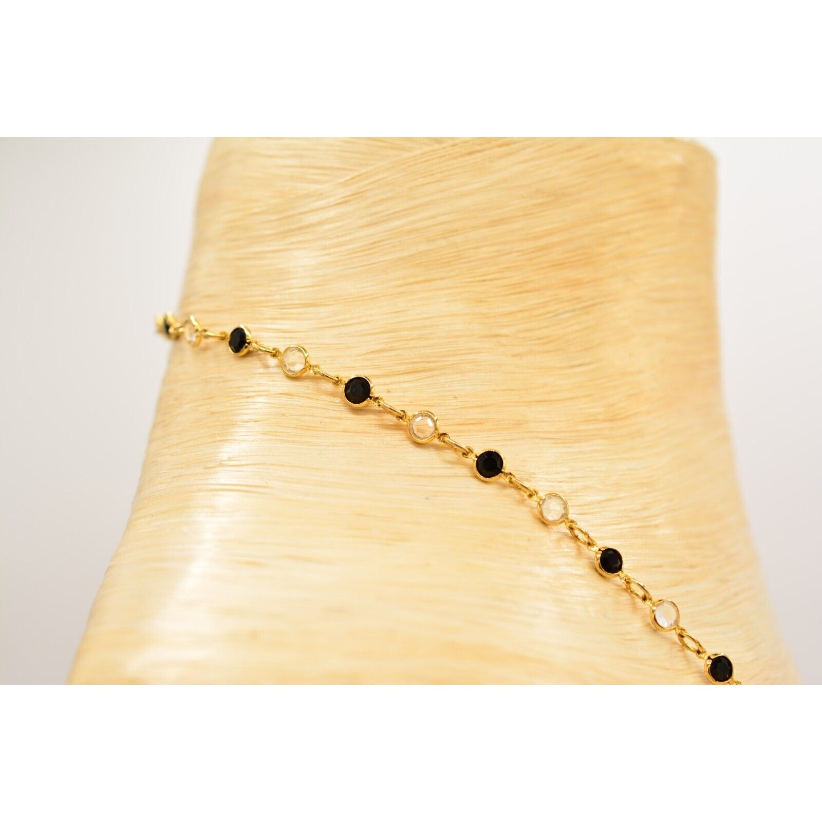Austrian Crystal USA Vintage Necklace Black White Open Bezel Signed 1980s BinN