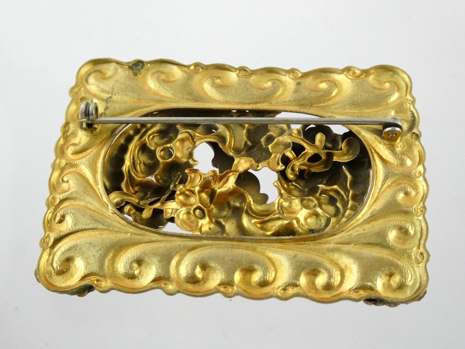 Vintage Brass Goldtone Belt Buckle Style Brooch or Pin Unsigned 25g 2 3/8 Inches