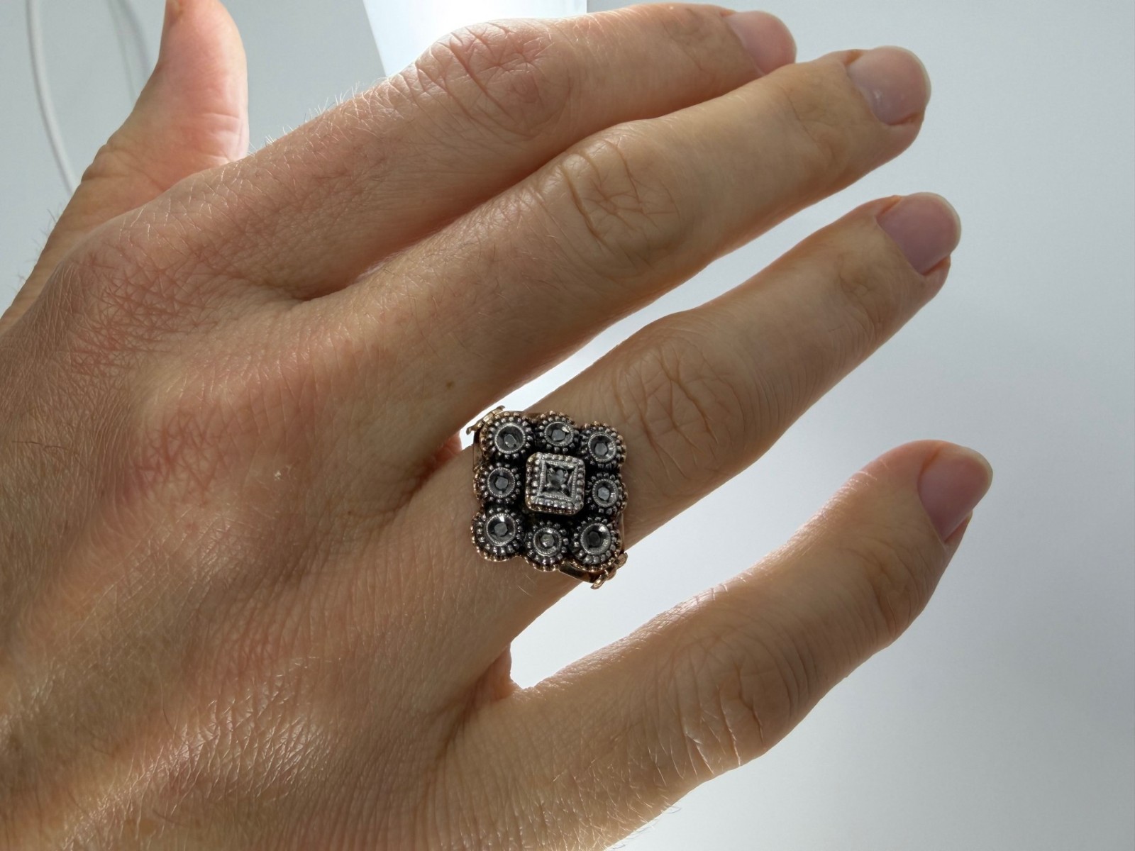 1793 Georgian Rose-Cut Diamond Cluster Ring, 18K Gold & Silver, London Hallmarks