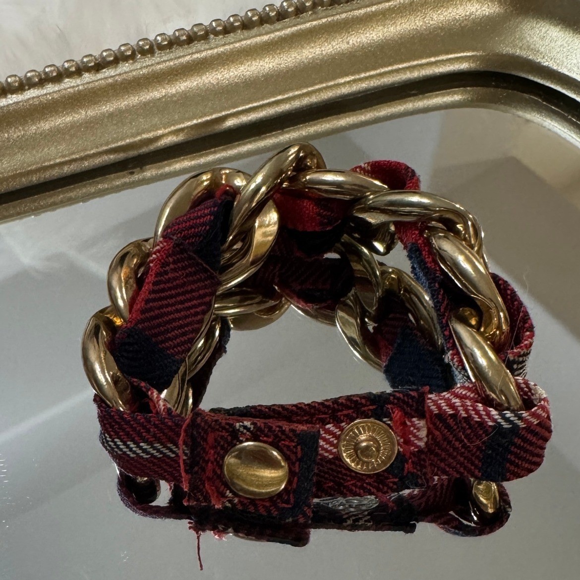 Gold Chain Plaid Bracelet Statement Preppy Vintage Aesthetic Chunky