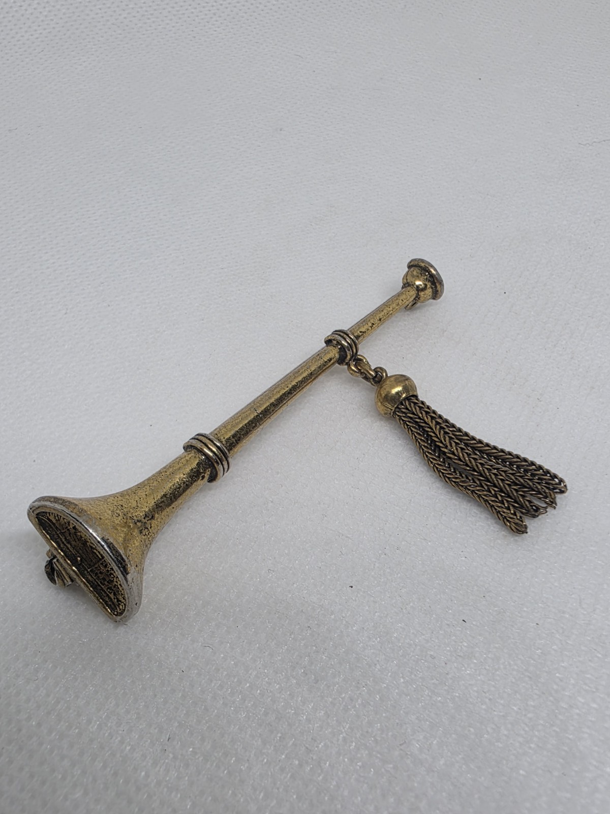 Vintage Zentall Trumpet Horn Brooch Gold Tone Tassel Long Bar Pin Signed Rare