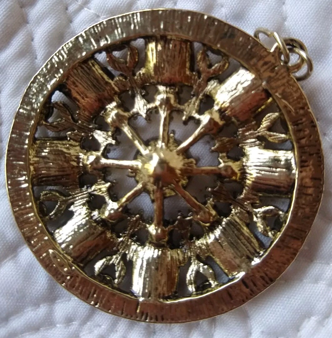 Vtg Pendant Gold Tone Clear & Gray Colored Gems Floral Burst Unknown Quality 2″+