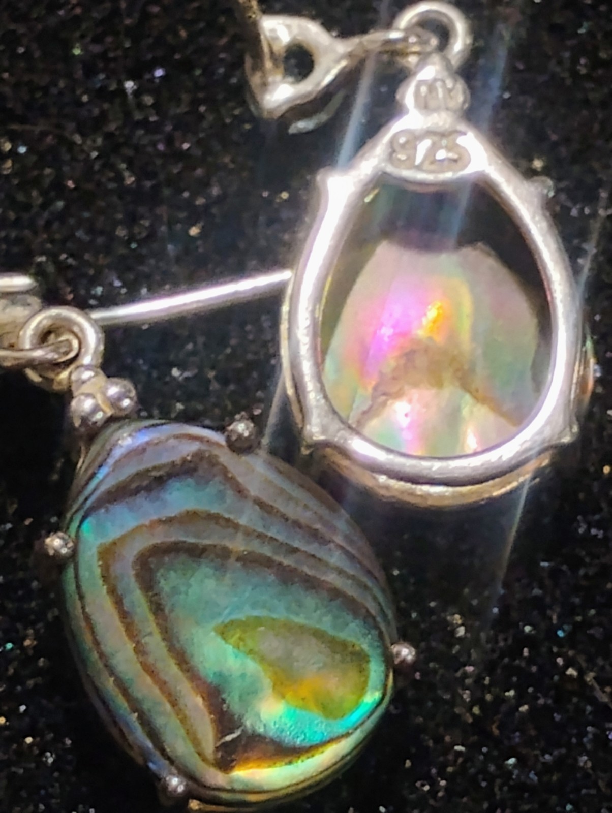 Nevada Silver Company 925 S.S. Abalone Paua Shell Blue Topaz Drop Earrings