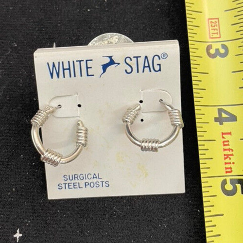 VTG Surgical Steel Posts Earrings White Stag Silver Color Hoops