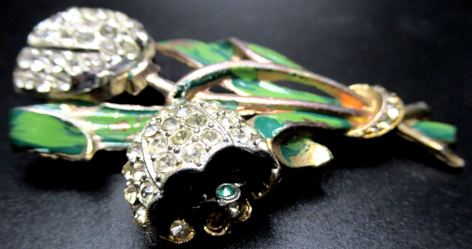 CORO? Rhinestone Enamel Trembler Flower Vintage Pin Brooch
