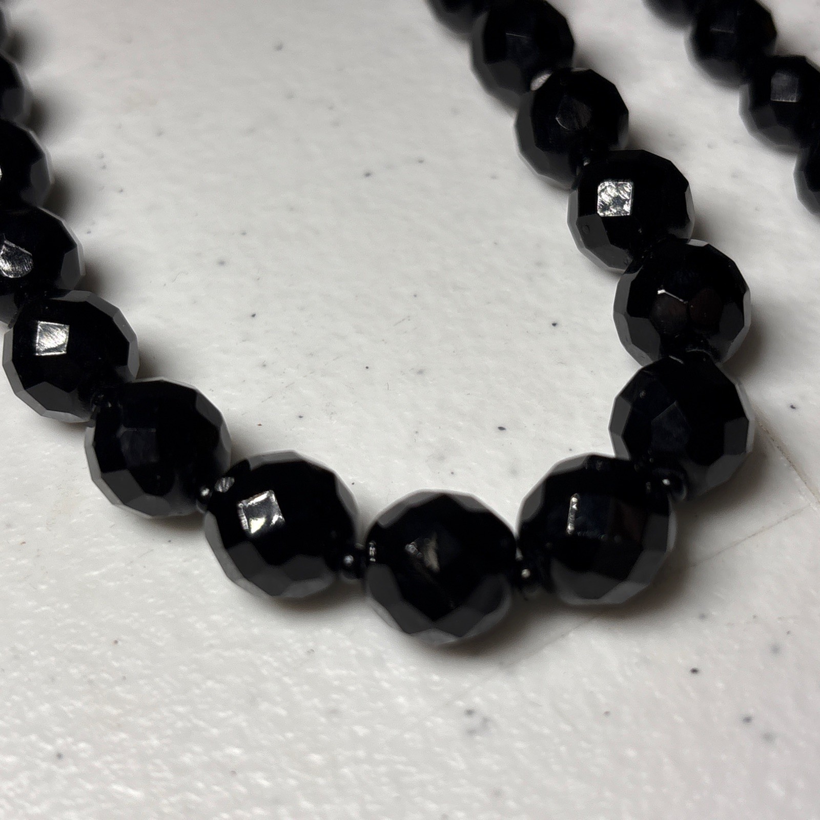 VINTAGE BLACK FACETED GLASS NECKLACE CLIP GLASS EARRINGS SET ESTATE 50’s 60’s
