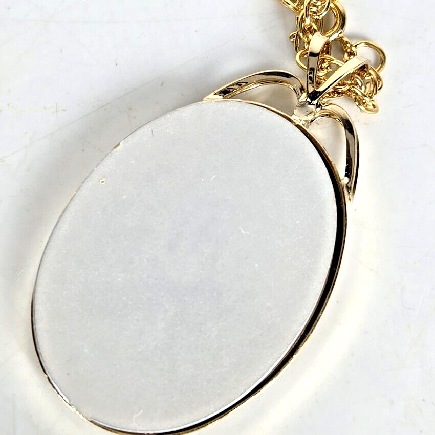 Necklace Pendant Reverse Painted Rose Floral 24″ Gold Tone Chain Fashion Jewelry