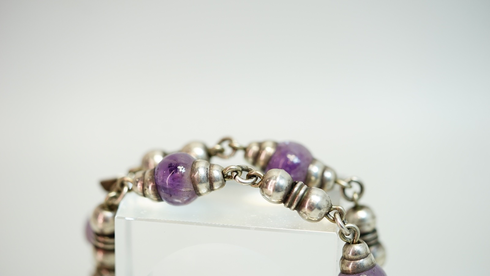 Vintage Mexico Sterling Silver Amethyst Beads Endless Beaded Necklace