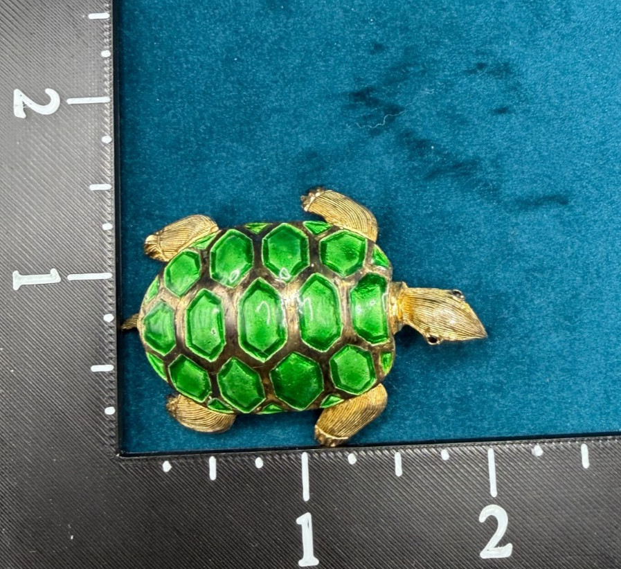Vintage Sterling Silver Enamel Turtle Brooch Pin Stone Eyes Germany 2″