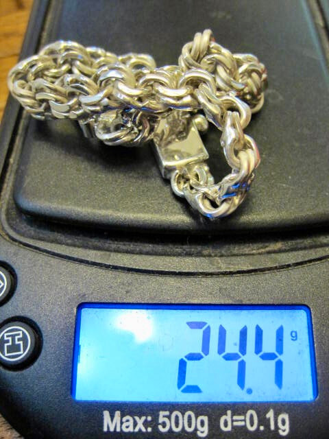 NEW DOUBLE ROLO LINK STERLING SILVER CHAIN BRACELET 24.4 grm – 7.5″ TAXCO MEXICO