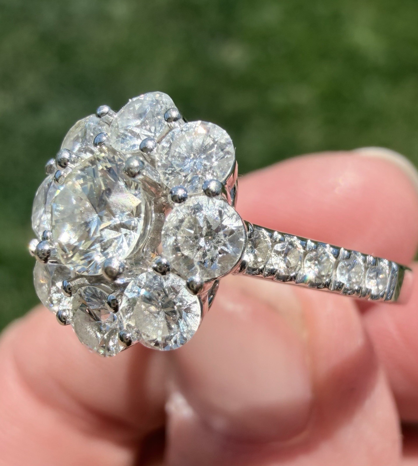 GORGEOUS 18K WHITE GOLD & NATURAL DIAMOND CLUSTER RING 2.29 CTW “JGJ” 6 3/4