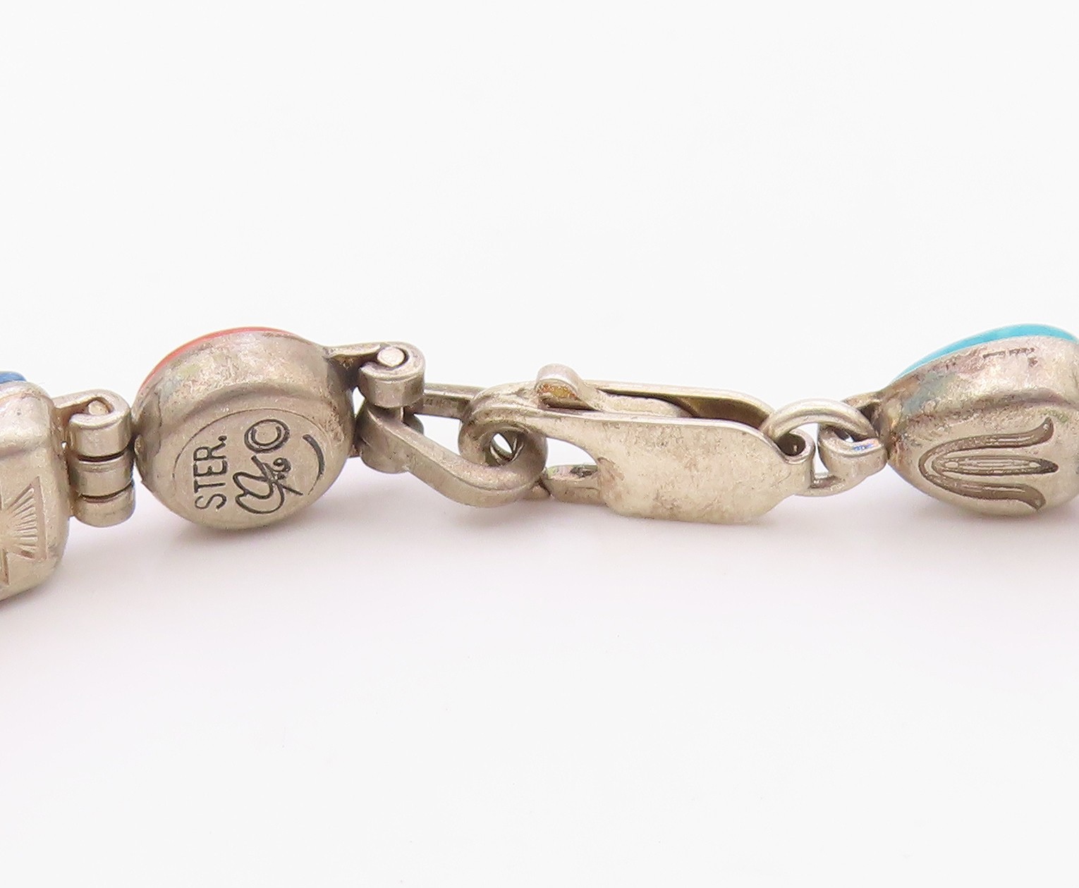 925 Sterling Silver Vintage Bracelet CAROLYN POLLACK Multi Gemstone Link BT12119