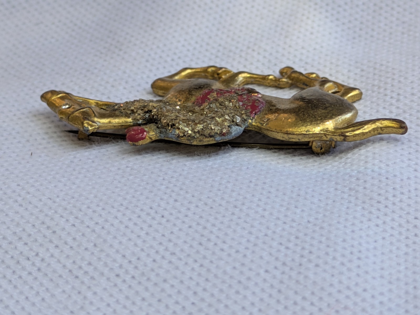 Antique Glass Glitter on Brass Race Horse & Jockey Brooch Pin C Clasp AS IS D92