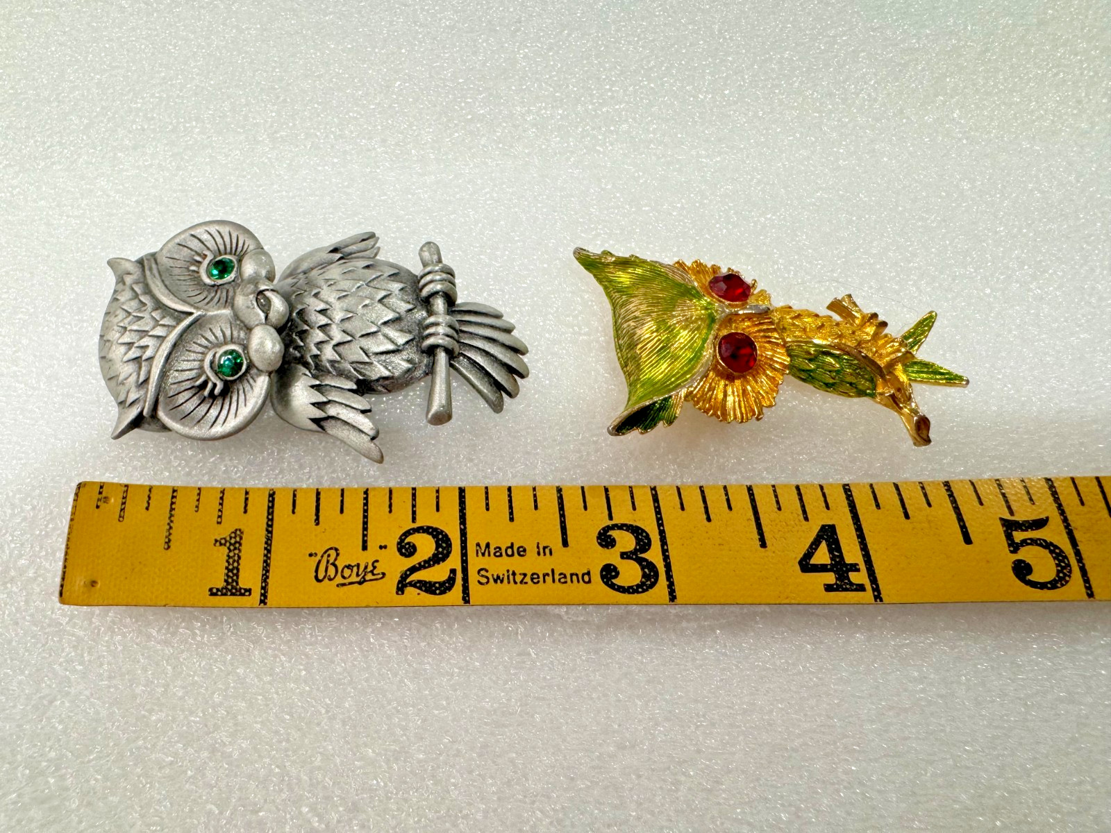 Lot of 4 Vtg Owl Bird Pins Brooches Rhinestones Mixed Metals Articulated Jonette