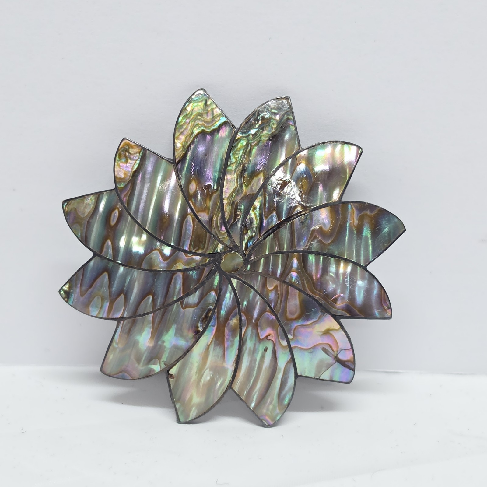 Vintage Taxco Sterling Silver Abalone Pinwheel Pendant / Brooch And Earrings Set