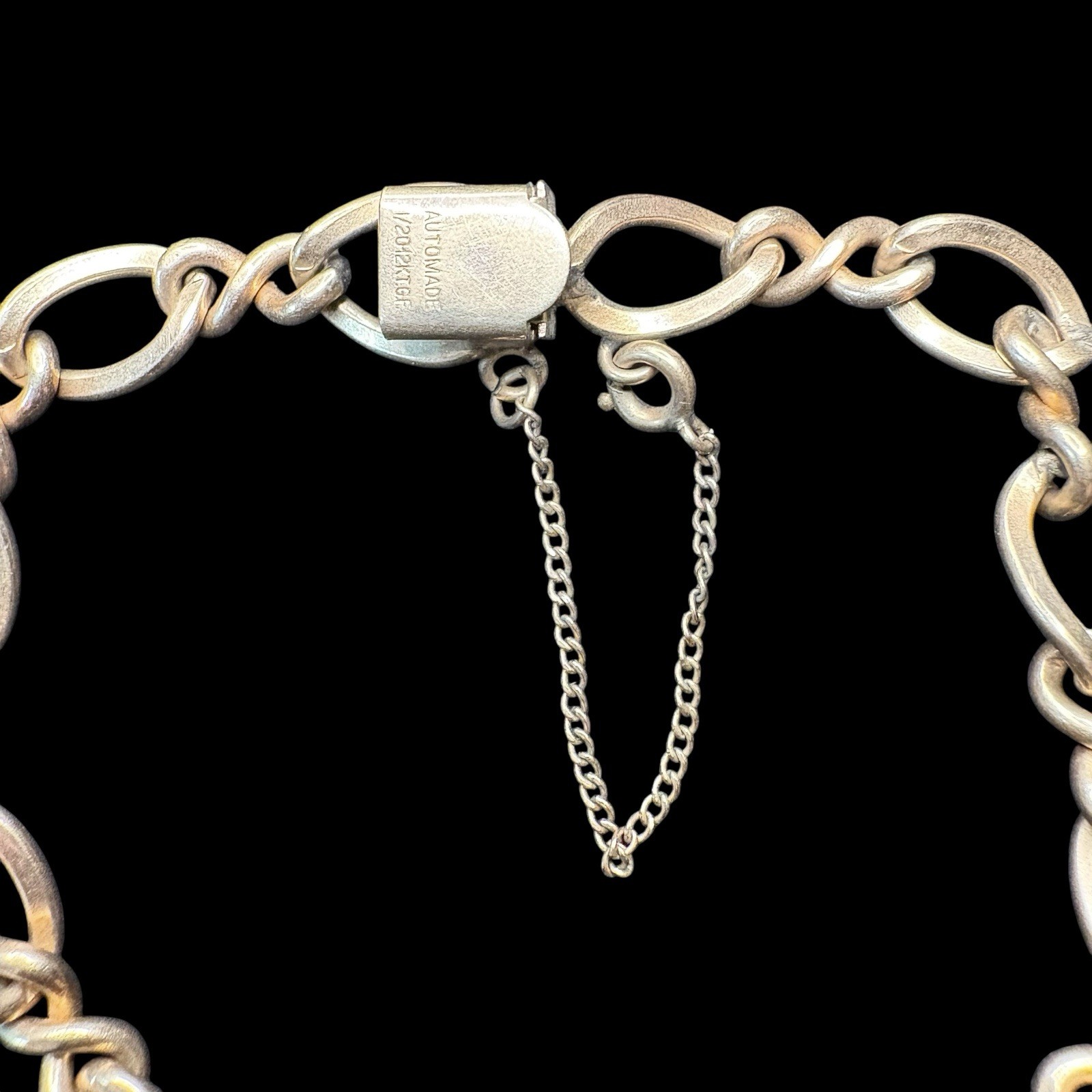 Vintage 1/20 12K GF Link Charm Bracelet Safety Chain Automade SZ 7 1/4