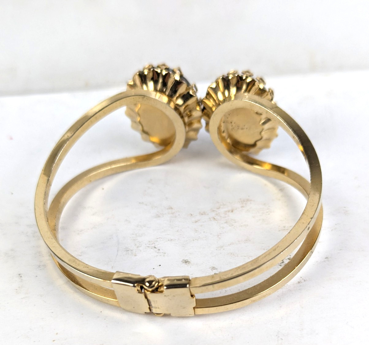 Estate Vintage Large Watermelon Heliotrope Crystals Clamper Bracelet Unsigned