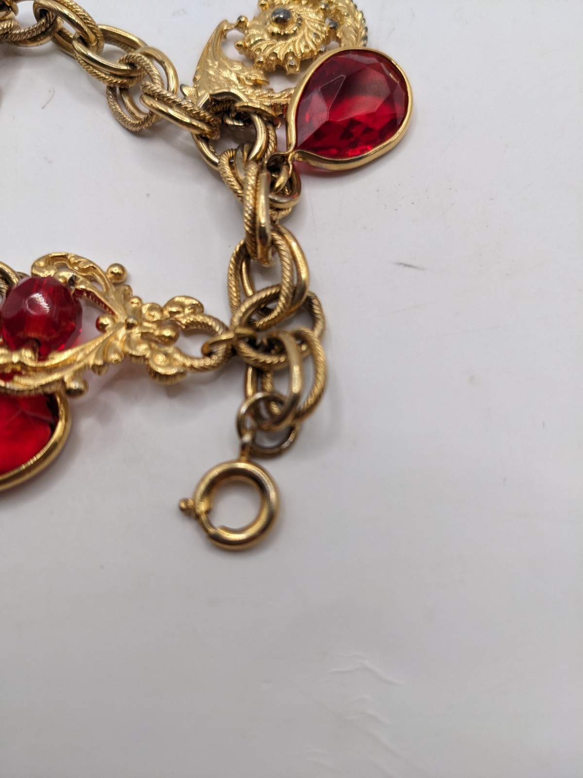 Vintage Jewlery Lot, Charm Bracelet, Brooches,Pin Gold Tone Red, Monet,Granland