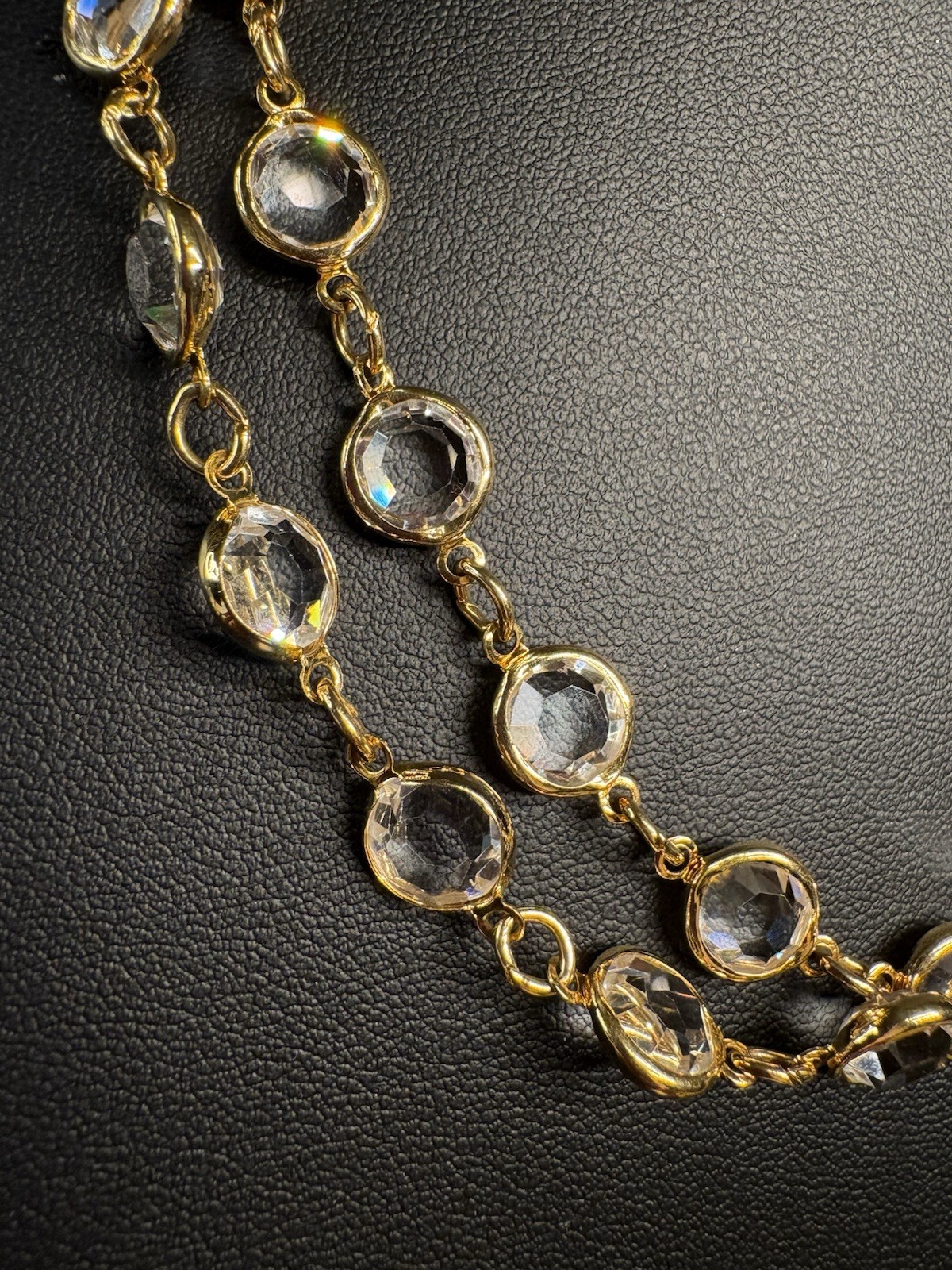 VTG Austrian Crystal USA 1980 Large Bezel Set Clear GT Necklace 34”