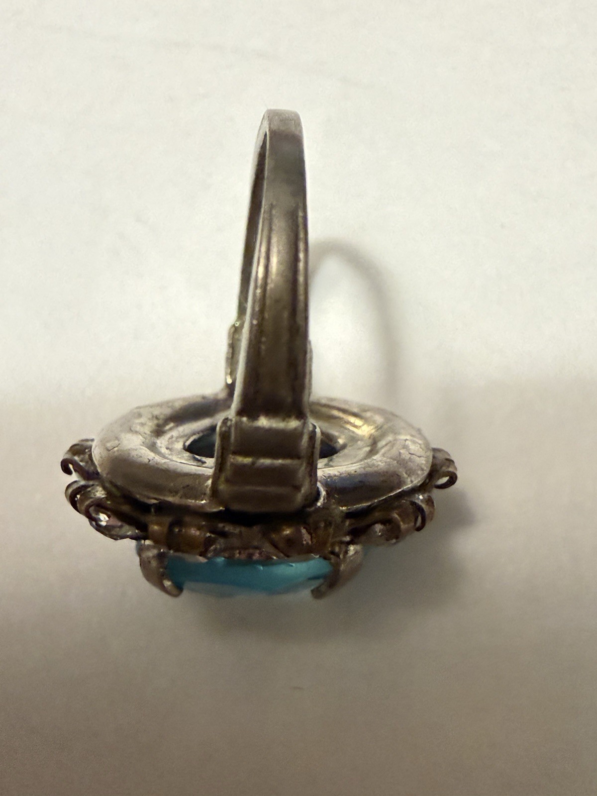 VTG Art Deco Prong Set Ring / Blue Center Stone / White Stones / Size 4