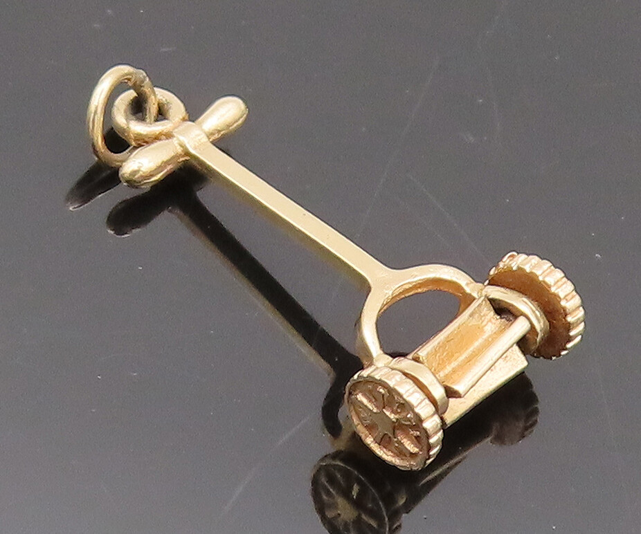 10K GOLD Vintage Miniature Manual Lawn Mower Drop Pendant (MOVES) GP645