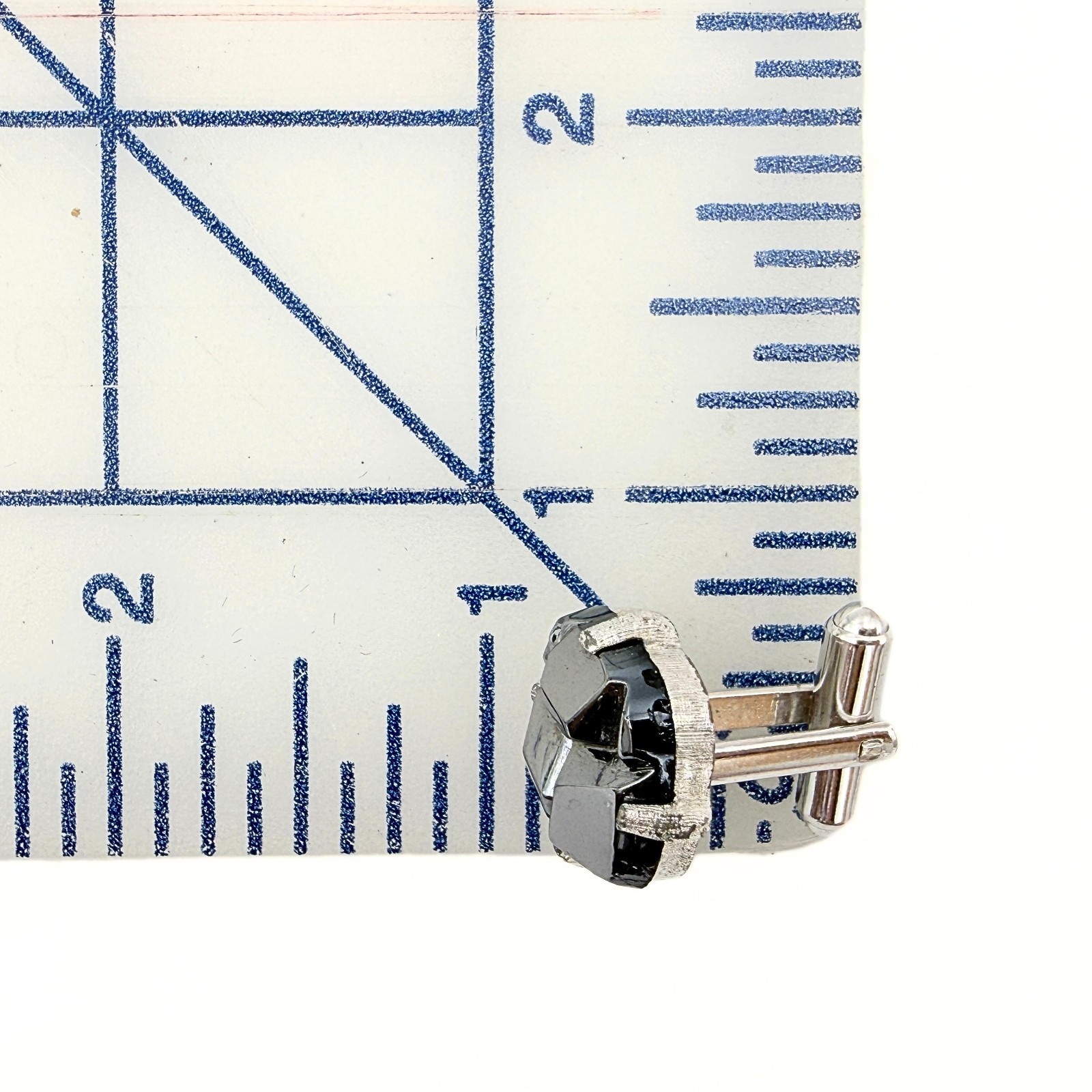 Swank Signed MCM Gray Glass Abstract Geometric Silver Plate Brutalist Cufflinks