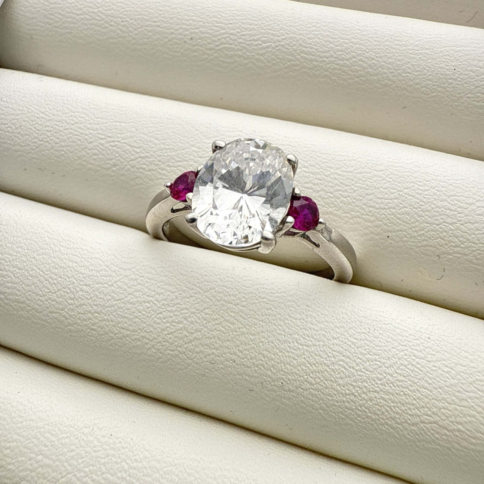 Jean Dousset Sterling Silver Ring Oval Cocktail Gemstone Pink sz 9 HSN Luxury JD