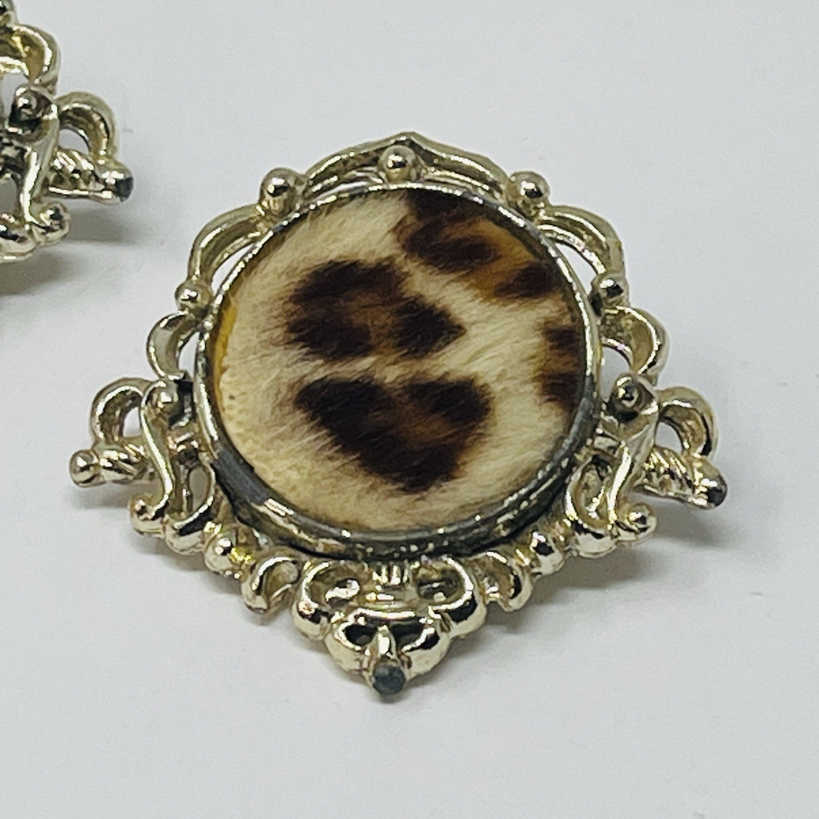 Vintage Faux Fur Leopard Print Earrings Clip On