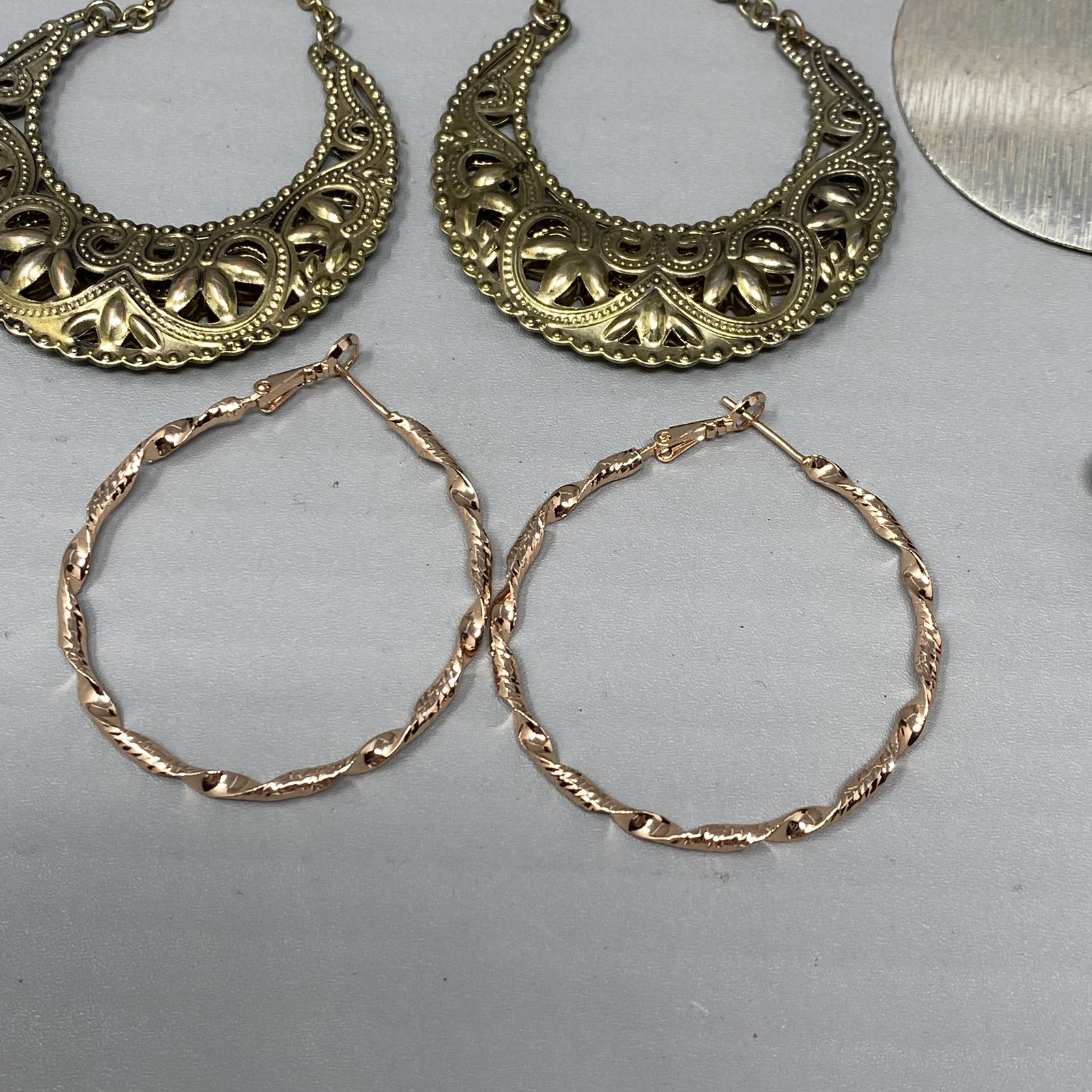 Dangle Drop Hoop Earring Lot of 8 Multicolor Enamel Beaded Metal Pierced Large