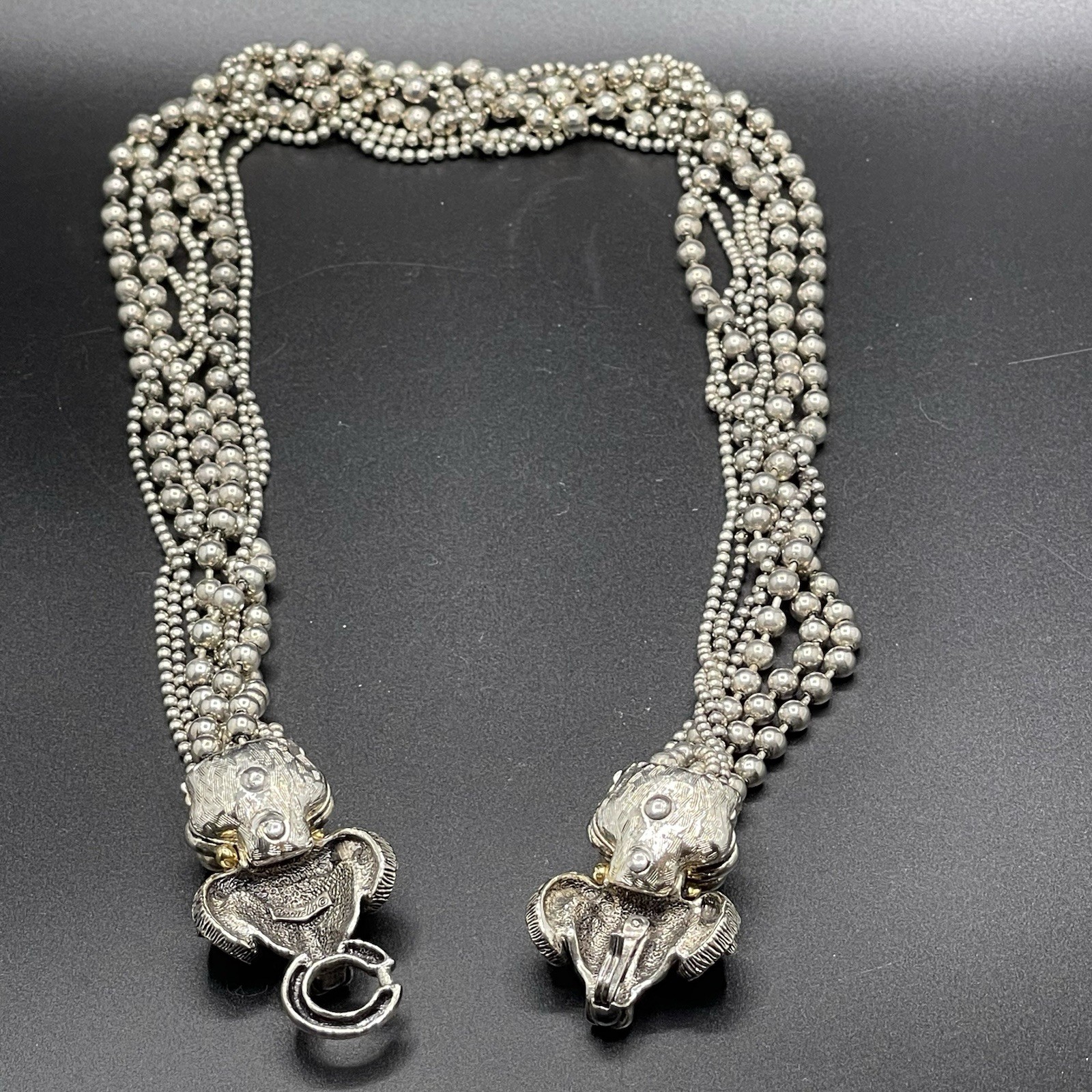 VTG Signed PISCITELLI 7 Strands Silver & Gold Tone Rams Head Statement Necklace