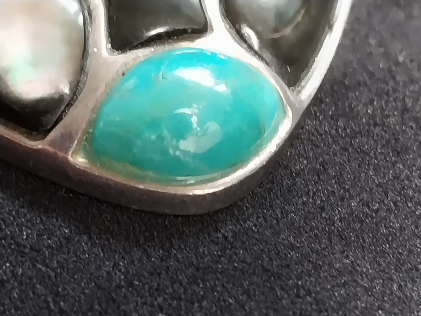 Vintage Abalone Shell Paua & Turquoise Abstract Cluster Pendant & Chain Necklace
