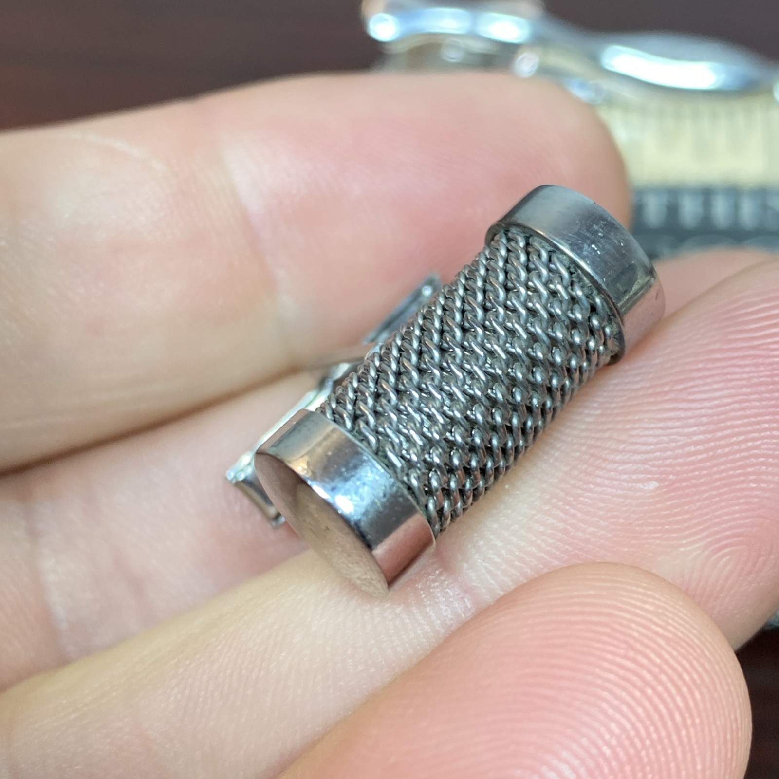 Vtg Round MESH Swank Cuff Links Tie Clip Bar Set (LOOKS LIKE A RETRO MICROPHONE)