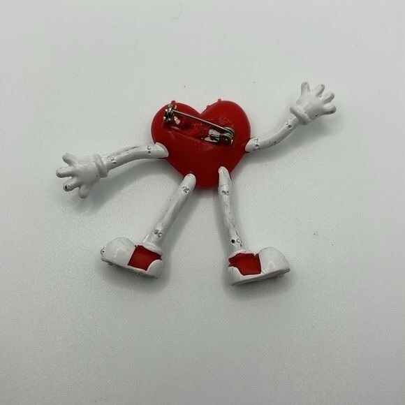 Vintage Red and White Heart Person Pin Plastic