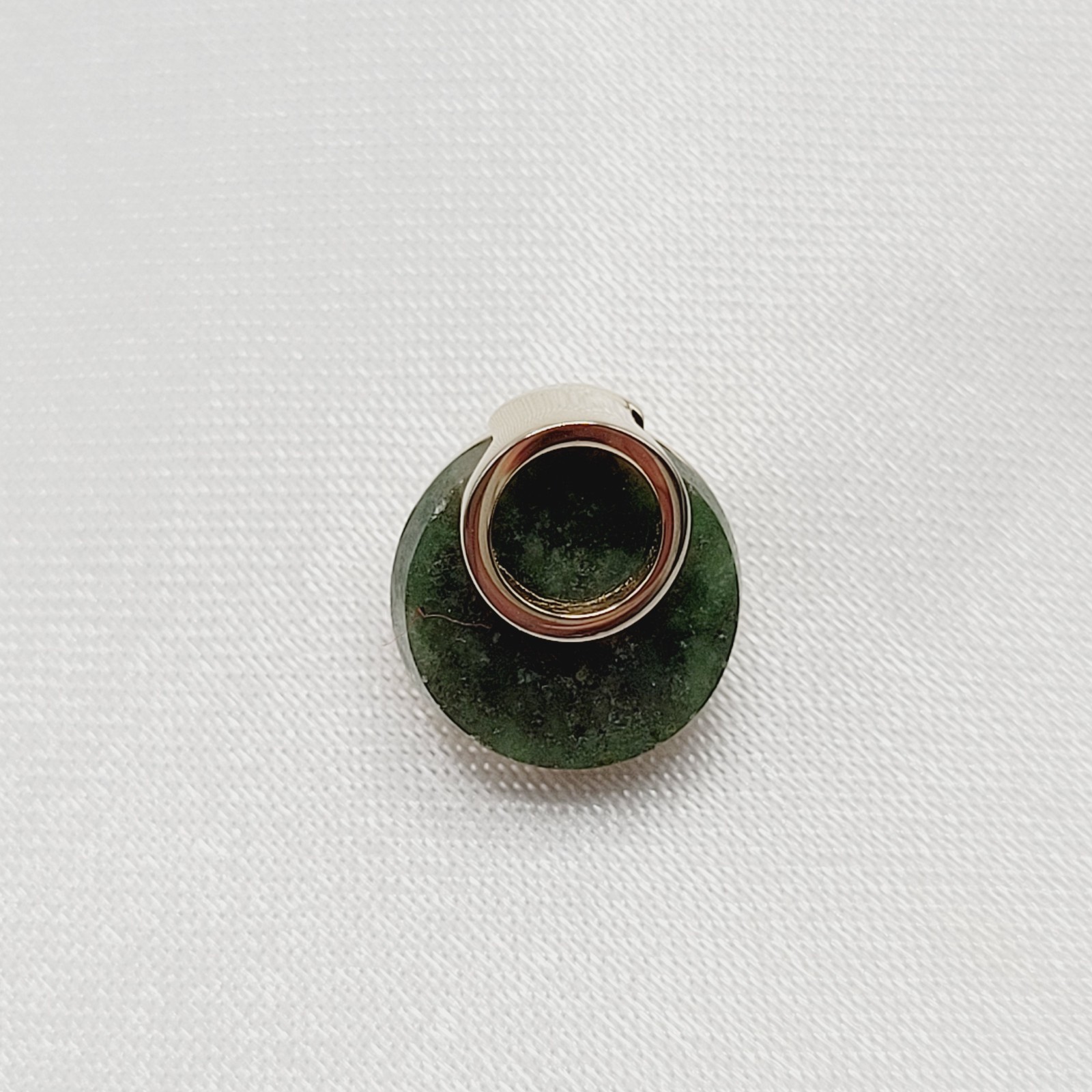 Modernist Style Dark Green Jadeite Stone Disc Open Circle Gold Tone Tie Tack Pin