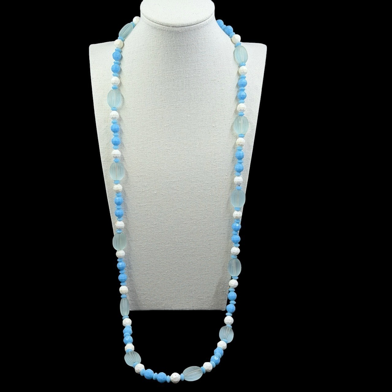 Vintage Blue Beaded Necklace Set 2 Strand Bundle Long Layered Coastal Boho