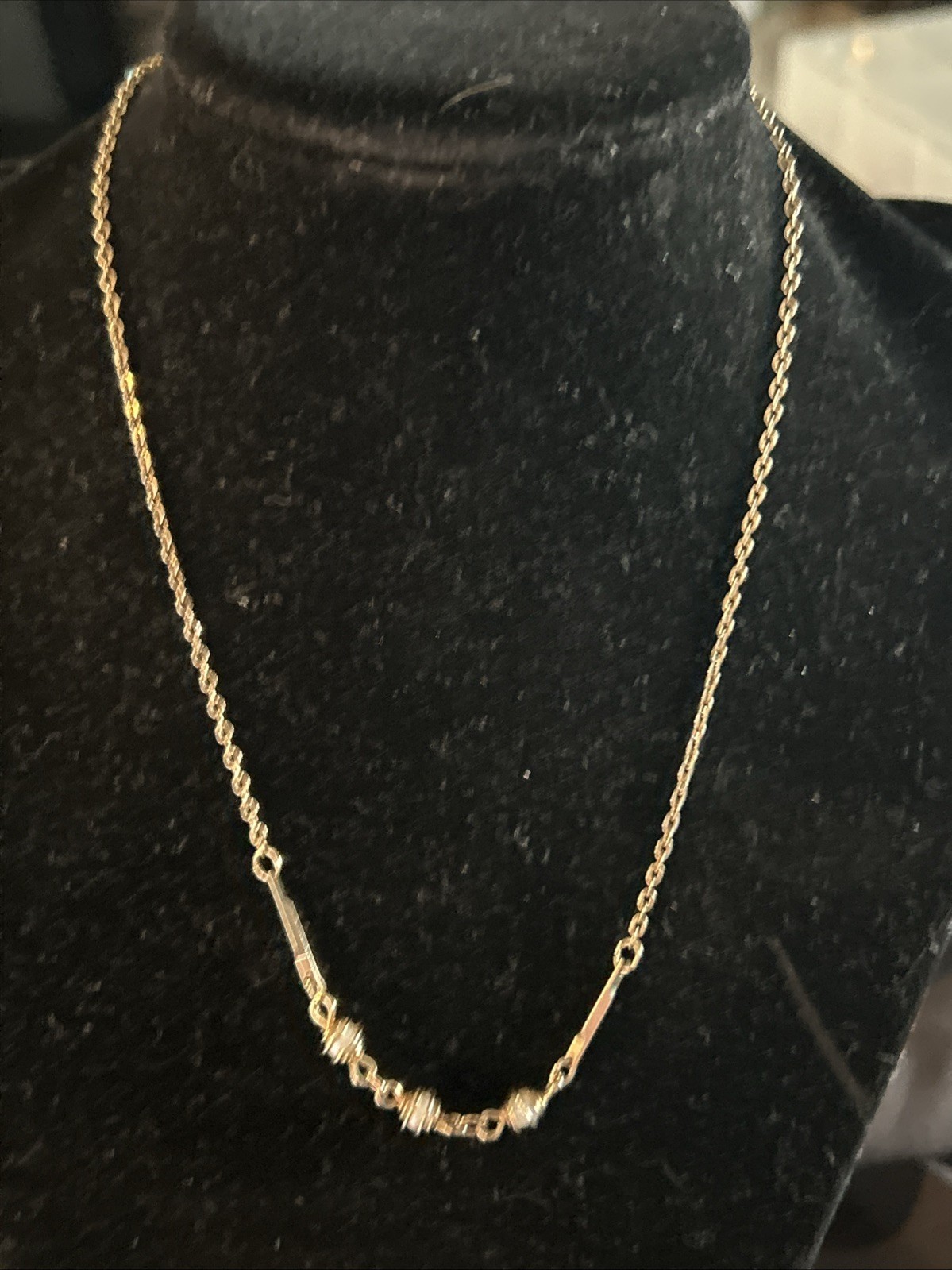 Choker Length Vintage Avon Dainty Wire Wrapped Pearl Necklace. Gold-Tone 14″