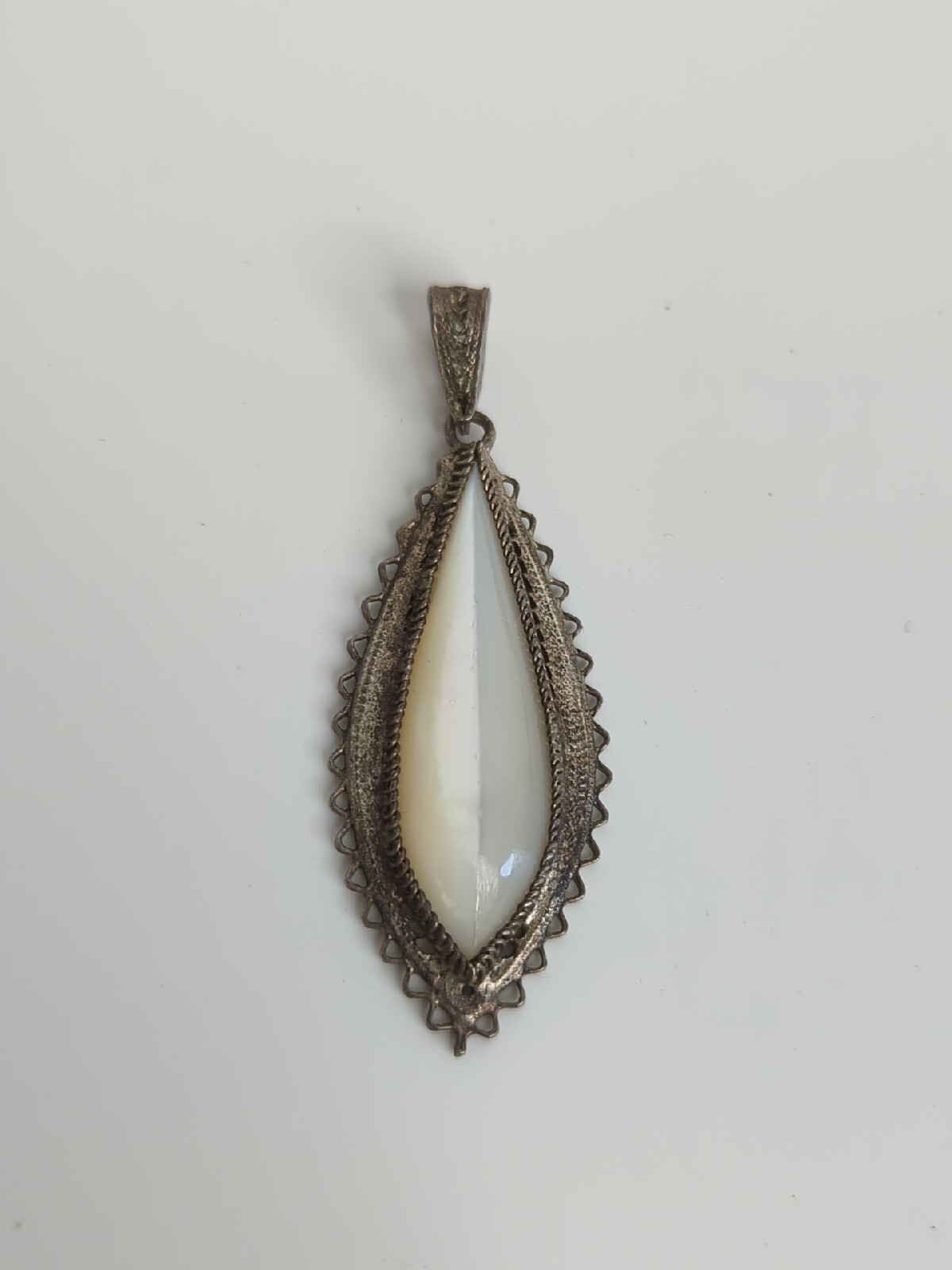 Antique Sterling Silver and Mother of Pearl Filigree Pendant Estate Heavy 6g A53